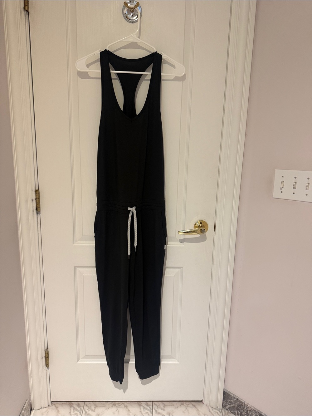 Vuori Women's Black Racerback Jumpsuit with Drawstring Waist